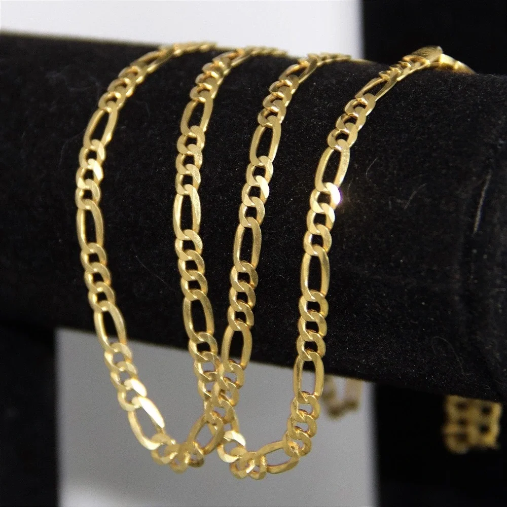 Italy 925 Sterling Silver 14k plated Figaro Chain Necklace 4.4mm 22 Inch